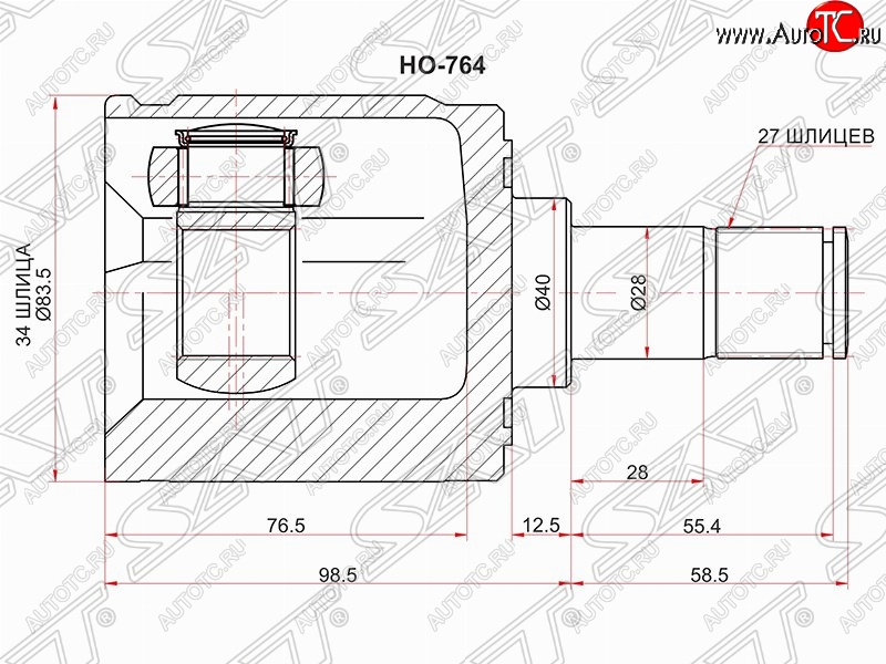 2 699 р. Шрус (внутренний/левый) SAT (34/28 шлицев, d40м) Honda Accord CU седан дорестайлинг (2008-2011)  с доставкой в г. Тамбов