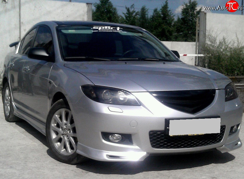 2 309 р. Комплект клыков Sport-V2 на передний бампер автомобиля  Mazda 3/Axela  BK (2003-2006) дорестайлинг седан (Неокрашенная)  с доставкой в г. Тамбов