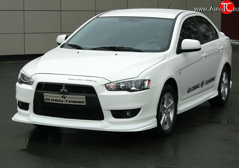 4 749 р. Накладка переднего бампера Mitsubishi global-Tuning Mitsubishi Lancer 10 хэтчбэк дорестайлинг (2007-2010) (Неокрашенная)  с доставкой в г. Тамбов