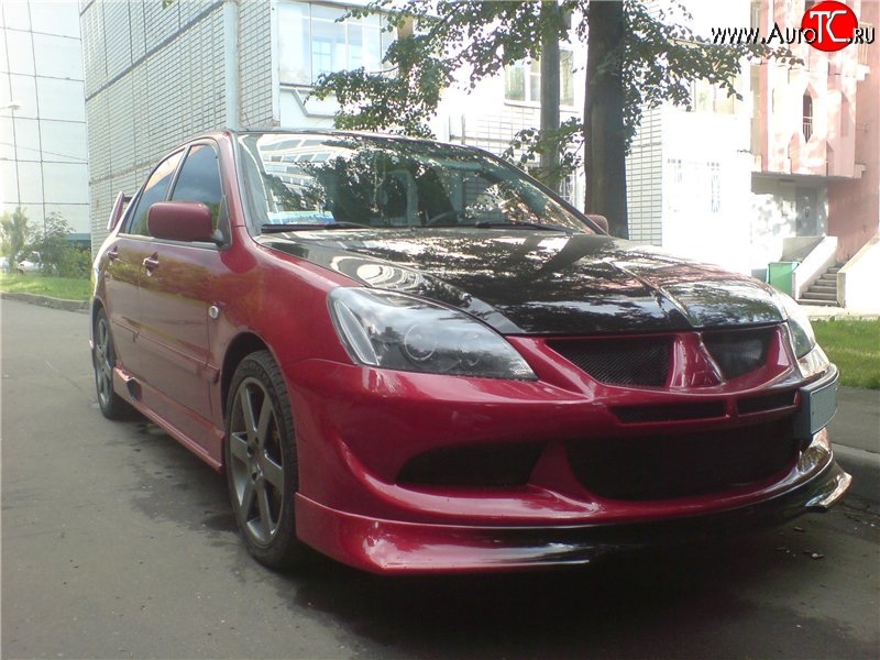 6 399 р. Накладка переднего бампера Evo Mitsubishi Lancer 9 1-ый рестайлинг седан (2003-2005) (Неокрашенная)  с доставкой в г. Тамбов