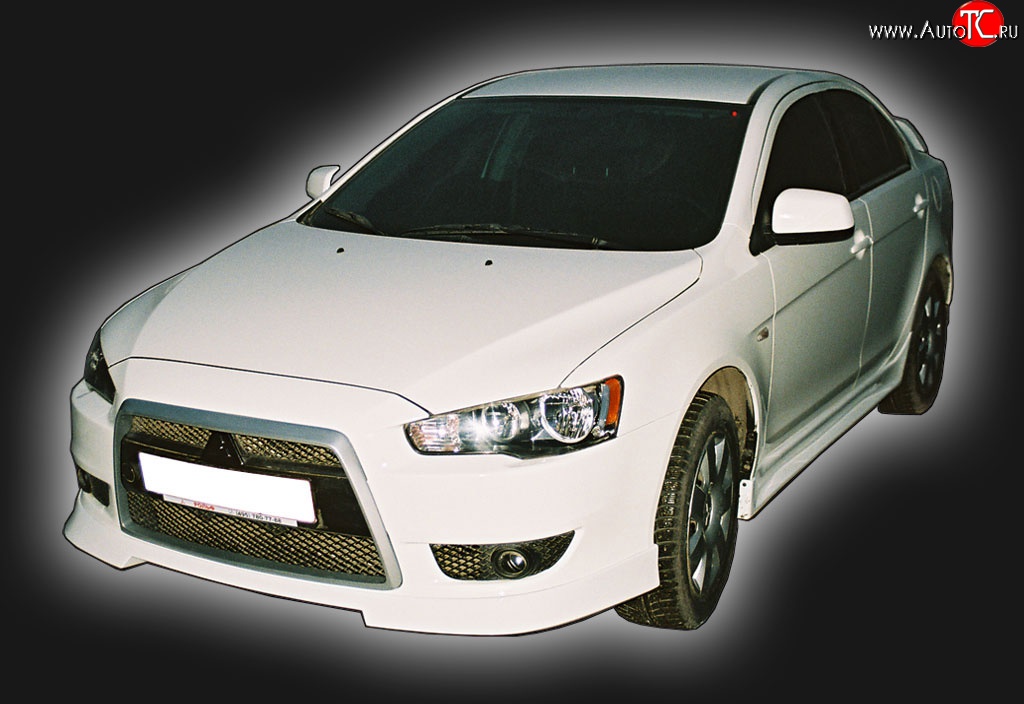 4 249 р. Накладка переднего бампера GT Dynamics Mitsubishi Lancer 10 хэтчбэк дорестайлинг (2007-2010) (Неокрашенная)  с доставкой в г. Тамбов