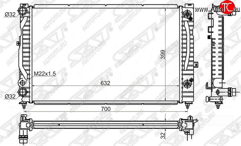 4 949 р. Радиатор двигателя SAT  Audi A4 (B5 8D2 седан,  B5 8D5 универсал), A6 (C5), Skoda Superb седан, Volkswagen Superb (седан)  с доставкой в г. Тамбов