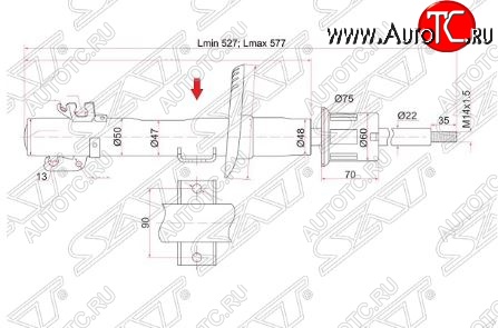 3 189 р. Амортизатор передний SAT (LH=RH)  Audi A1 8X1 хэтчбэк 3 дв., Seat A1 (8X1 хэтчбэк 3 дв.), Skoda Fabia (Mk1,  Mk2), Roomster (5J), Volkswagen Polo (9N1,  5)  с доставкой в г. Тамбов