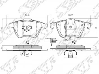 1 239 р. Передние тормозные колодки SAT (156,36/155,27х73х19,9 мм) Audi A3 8P1 хэтчбэк 3 дв. дорестайлинг (2003-2005)  с доставкой в г. Тамбов. Увеличить фотографию 1