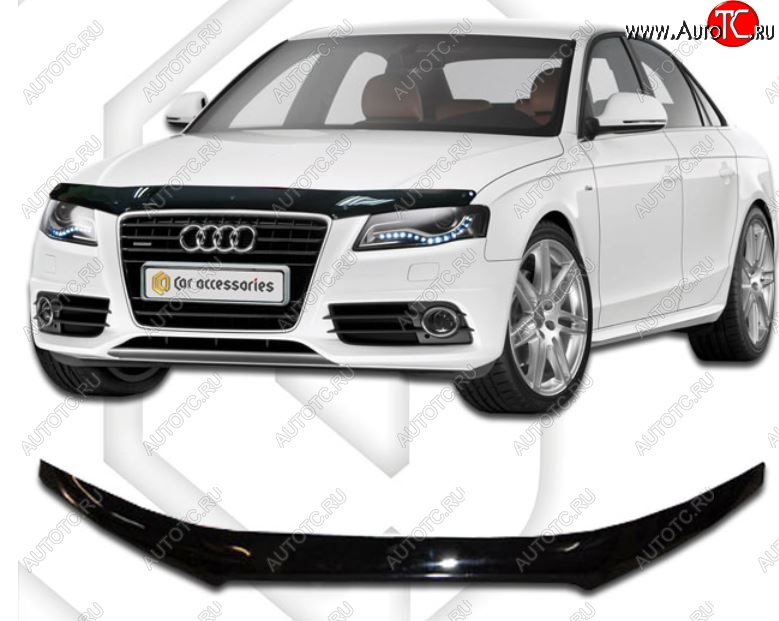 1 989 р. Дефлектор капота CA-Plastic  Audi A4  B8 (2007-2011) дорестайлинг, седан, дорестайлинг, универсал (Classic черный, Без надписи)  с доставкой в г. Тамбов