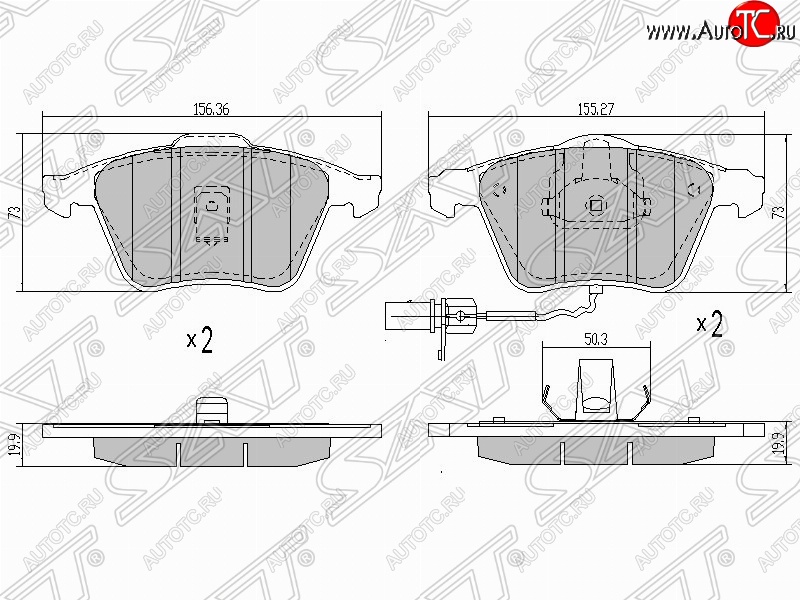 1 499 р. Колодки тормозные передние SAT (пр-во Китай)  Audi A4  B7 - A6  C6  с доставкой в г. Тамбов