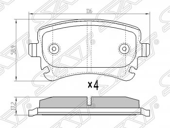 1 199 р. Колодки тормозные SAT (задние)  Audi A4 (B6), A6 (C6), A8 (D3,  D4), Volkswagen Caravelle (T5), Transporter (T5)  с доставкой в г. Тамбов. Увеличить фотографию 1