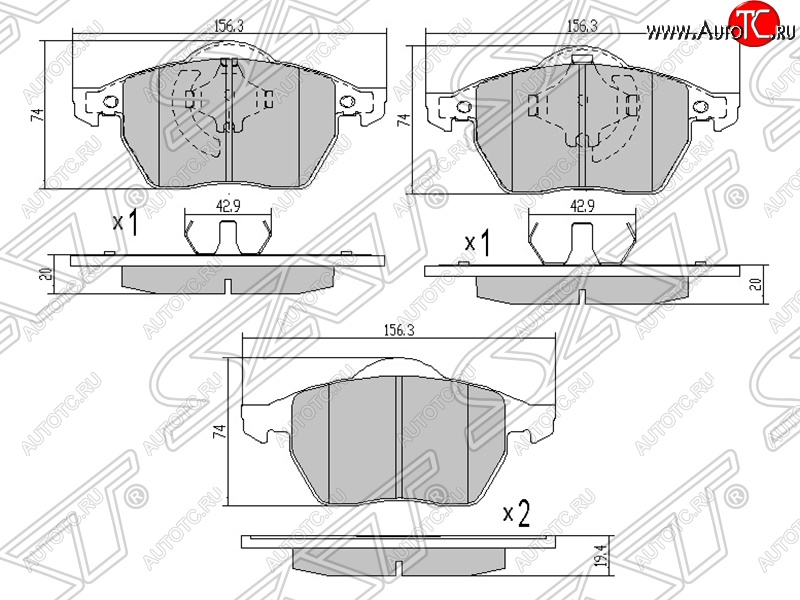 979 р. Комплект задних тормозных колодок SAT  Audi A6  C5 (1997-2001), Skoda Octavia ( Tour A4 1U5,  Tour A4 1U2,  A5) (1996-2008), Skoda Yeti (2009-2018), Volkswagen Scirocco  дорестайлинг (2008-2014)  с доставкой в г. Тамбов