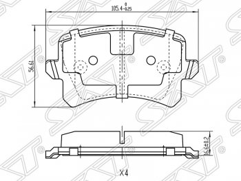 Колодки тормозные SAT (задние) Audi (Ауди) A6 (А6)  C6 (2004-2008), Volkswagen (Волксваген) Passat (Пассат) ( B6,  B7) (2005-2015),  Passat CC (Пассат)  дорестайлинг (2008-2012),  Tiguan (Тигуан)  NF (2006-2017)