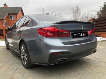 5 999 р. Накладки M-Perfomance под задний бампер (мини-лезвия) Inmax BMW 5 серия G30 дорестайлинг, седан (2016-2020) (цвет: черный глянец)  с доставкой в г. Тамбов. Увеличить фотографию 6