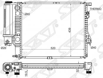 Радиатор двигателя SAT (трубчатый, 2.0 / 2.3 / 2.8) BMW (БМВ) 5 серия  E39 (1995-2003) E39 седан дорестайлинг, седан рестайлинг