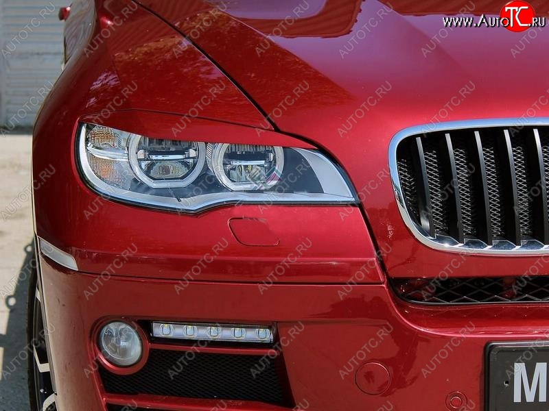 1 299 р. Реснички на фары (рестайлинг) Tuning-Sport v2 (для Led оптики) BMW X6 E71 дорестайлинг (2008-2012) (Неокрашенные)  с доставкой в г. Тамбов