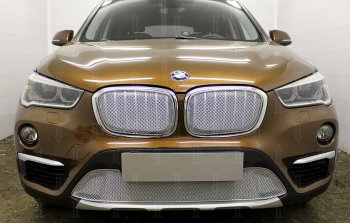 5 749 р. Защитная сетка радиатора в бампер Стрелка 11 Премиум (алюминий) BMW X1 F48 дорестайлинг (2015-2019) (Цвет: хром)  с доставкой в г. Тамбов. Увеличить фотографию 2