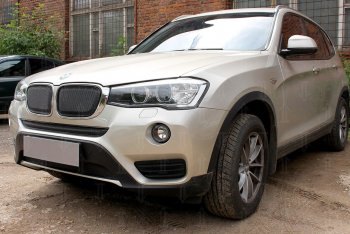 6 649 р. Защитная сетка решетки радиатора Стрелка 11 Премиум (алюминий) BMW X3 F25 рестайлинг (2014-2017) (Цвет: черный)  с доставкой в г. Тамбов. Увеличить фотографию 2