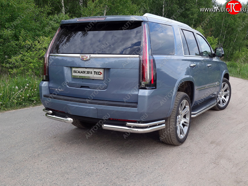 26 699 р. Защита заднего бампера (уголки двойные) ТСС 76,1/42,4 мм  Cadillac Escalade  GMTK2 джип 5 дв. (2015-2020) короткая база  с доставкой в г. Тамбов