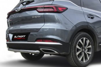 10 449 р. Защита заднего бампера Slitkoff (Ø57 мм)  Chery Tiggo 7 PRO - Tiggo 7 Pro Max  T1E (Нержавеющая сталь)  с доставкой в г. Тамбов. Увеличить фотографию 2