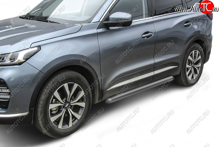 8 499 р. Защита порогов Slitkoff (Ø 76 мм, труба). Chery Tiggo 7 PRO (2019-2024) (Цвет: серебристый)  с доставкой в г. Тамбов