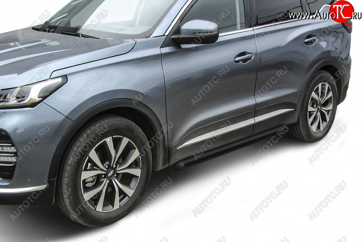 9 699 р. Защита порогов Slitkoff (Ø 76 мм, труба)  Chery Tiggo 7 PRO (2019-2025) (Цвет: черный)  с доставкой в г. Тамбов