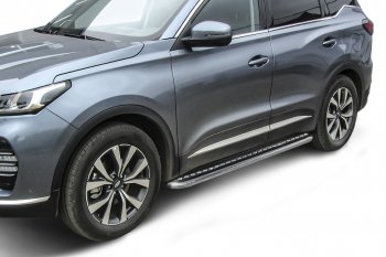 Защита порогов Slitkoff (Ø 57 мм, с листом) Chery Tiggo 7 PRO (2019-2024)  (Нержавеющая сталь)