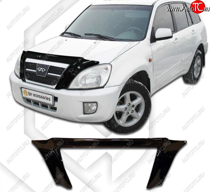 2 569 р. Дефлектор капота CA-Plastic exclusive  Chery Tiggo T11 (2005-2013) дорестайлинг (Classic черный, Без надписи)  с доставкой в г. Тамбов