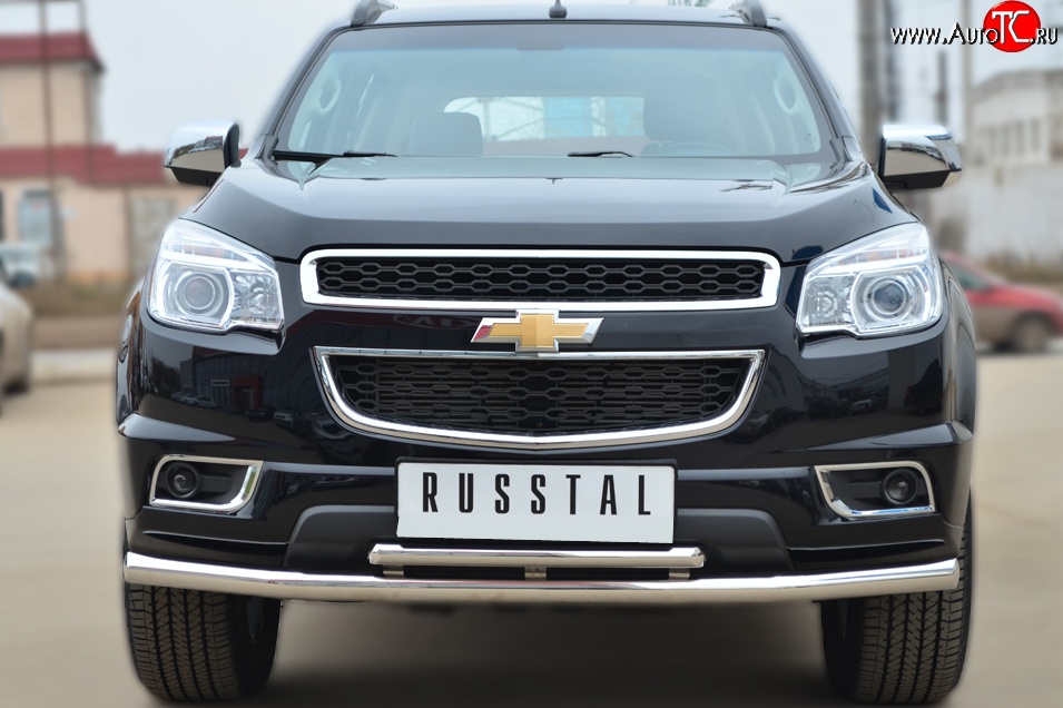 23 999 р. Защита переднего бампера (2 трубыØ63 и 42 мм, нержавейка) SLITKOFF Chevrolet Trailblazer GM800 дорестайлинг (2012-2016)  с доставкой в г. Тамбов