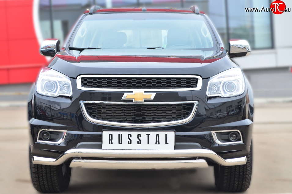 21 899 р. Защита переднего бампера (2 трубыØ76х42 и 63 мм, нержавейка) Russtal Chevrolet Trailblazer GM800 дорестайлинг (2012-2016)  с доставкой в г. Тамбов