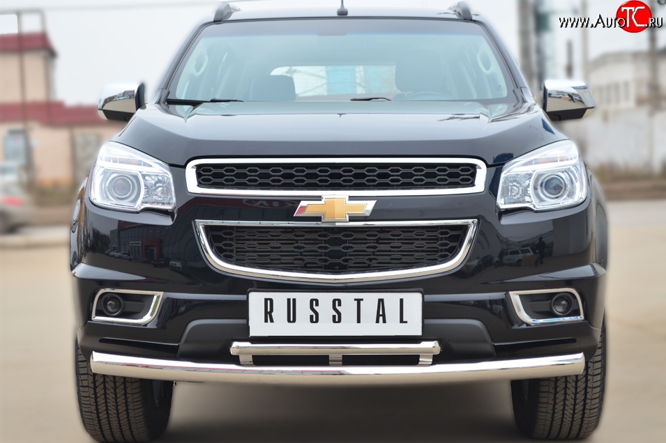 24 699 р. Защита переднего бампера (2 трубыØ76 и 42 мм, нержавейка) SLITKOFF Chevrolet Trailblazer GM800 дорестайлинг (2012-2016)  с доставкой в г. Тамбов