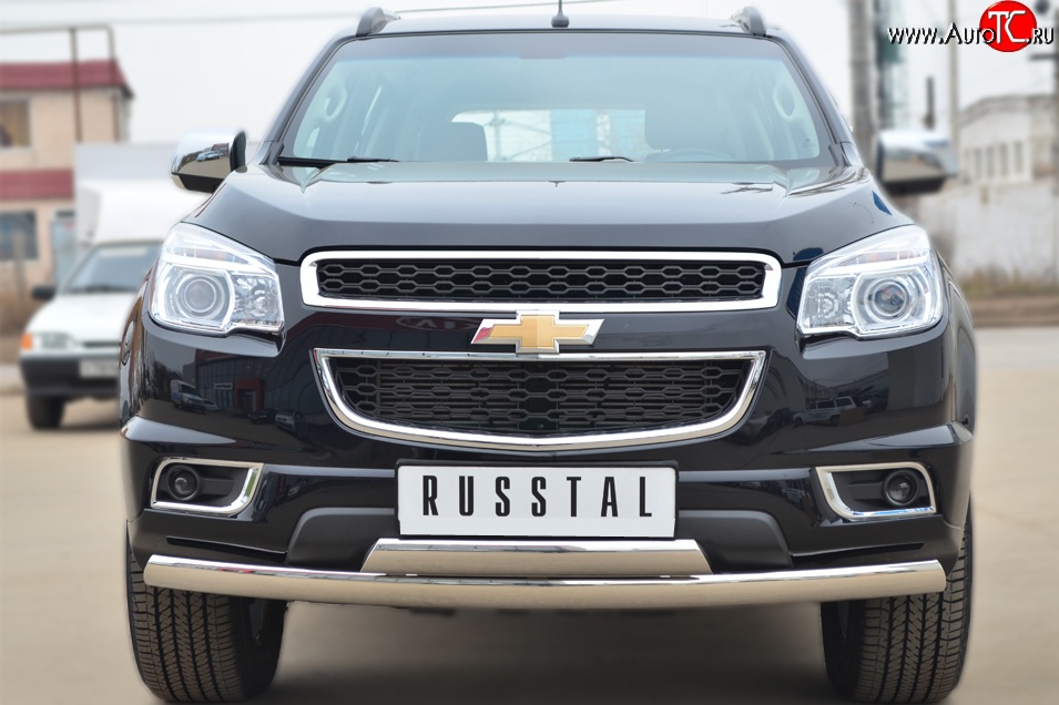 27 999 р. Защита переднего бампера (2 трубыØ75х42 мм, нержавейка) Russtal Chevrolet Trailblazer GM800 дорестайлинг (2012-2016)  с доставкой в г. Тамбов