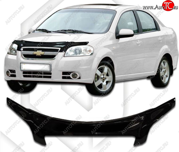 2 379 р. Дефлектор капота CA-Plastiс exclusive  Chevrolet Aveo  T250 (2006-2011) седан рестайлинг (Classic черный, Без надписи)  с доставкой в г. Тамбов