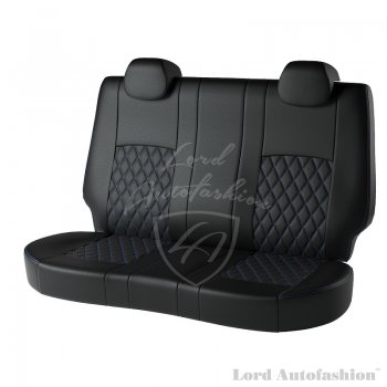 9 449 р. Чехлы для сидений Lord Autofashion Турин Ромб (экокожа)  Chevrolet Aveo ( T200,  T250) (2002-2011) хэтчбек 5 дв, хэтчбек 5 дв рестайлинг (Черный, вставка черная, строчка синяя)  с доставкой в г. Тамбов. Увеличить фотографию 2