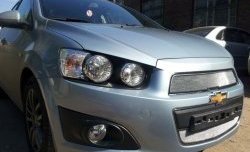 1 539 р. Нижняя сетка на бампер Russtal (хром)  Chevrolet Aveo  T300 (2011-2015) седан, хэтчбек  с доставкой в г. Тамбов. Увеличить фотографию 1