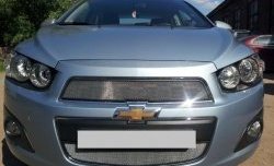 1 539 р. Нижняя сетка на бампер Russtal (хром)  Chevrolet Aveo  T300 (2011-2015) седан, хэтчбек  с доставкой в г. Тамбов. Увеличить фотографию 2