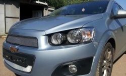 1 539 р. Нижняя сетка на бампер Russtal (хром)  Chevrolet Aveo  T300 (2011-2015) седан, хэтчбек  с доставкой в г. Тамбов. Увеличить фотографию 3