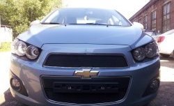 1 469 р. Нижняя сетка на бампер Russtal (черная) Chevrolet Aveo T300 хэтчбек (2011-2015)  с доставкой в г. Тамбов. Увеличить фотографию 1