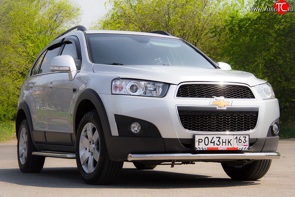 3 289 р. Одинарная защита переднего бампера диаметром 63 мм Petroil Tuning Chevrolet Captiva 1-ый рестайлинг (2011-2013) (Нержавейка)  с доставкой в г. Тамбов