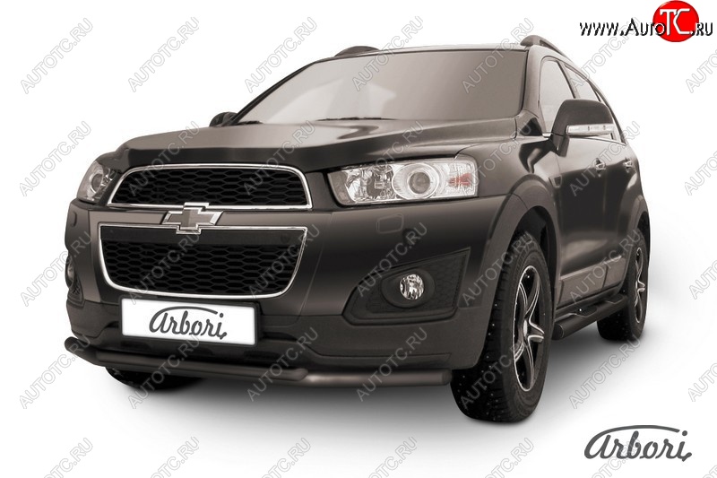 7 559 р. Защита переднего бампера Arbori (черная, 2 трубы d57 и 42 mm). Chevrolet Captiva 2-ой рестайлинг (2013-2016)  с доставкой в г. Тамбов