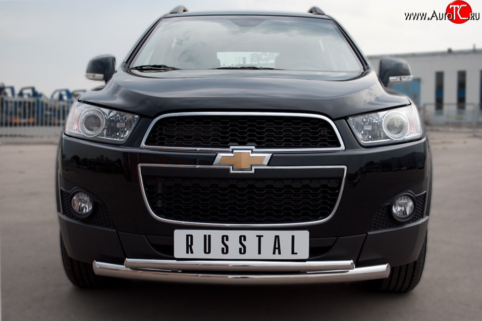 17 749 р. Защита переднего бампера (2 трубыØ63 и 42 мм, нержавейка) Russtal Chevrolet Captiva  дорестайлинг (2006-2011)  с доставкой в г. Тамбов