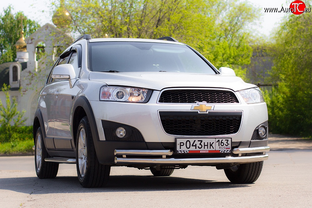 3 879 р. Двойная защита переднего бампера из труб диаметром 63 и 51 мм Petroil Tuning Chevrolet Captiva 1-ый рестайлинг (2011-2013) (Нержавейка)  с доставкой в г. Тамбов