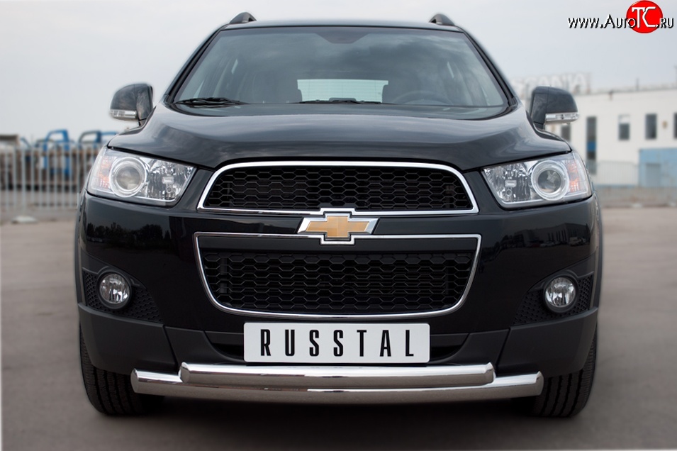 20 349 р. Защита переднего бампера (2 трубыØ76 и 63 мм, нержавейка) Russtal Chevrolet Captiva 1-ый рестайлинг (2011-2013)  с доставкой в г. Тамбов