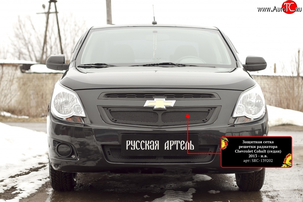 1 599 р. Защитная сетка решетки радиатора RA  Chevrolet Cobalt (2011-2016) седан дорестайлинг (Неокрашенная)  с доставкой в г. Тамбов