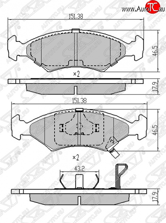 749 р. Колодки тормозные SAT (передние, без ABS)  Chevrolet Captiva (2011-2016), KIA Sportage  1 JA (1993-2006), Ravon R4 (2016-2020)  с доставкой в г. Тамбов