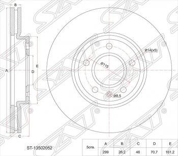 Диск тормозной SAT (вентилируемый, 300 мм, 1,8 / 1,6 / 1,4) Chevrolet Cruze J308 универсал рестайлинг (2012-2015)