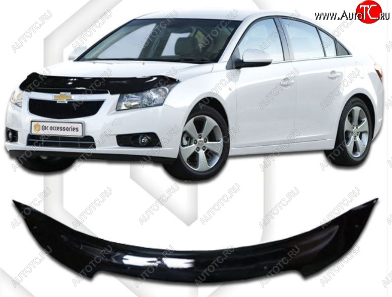 2 059 р. Дефлектор капота CA-Plastic Chevrolet Cruze J300 седан дорестайлинг (2009-2012) (Classic черный, Без надписи)  с доставкой в г. Тамбов