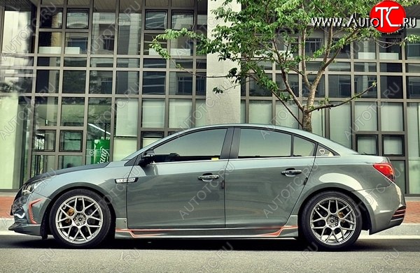 4 199 р. Пороги накладки CT Chevrolet Cruze J300 седан дорестайлинг (2009-2012) (Неокрашенные)  с доставкой в г. Тамбов