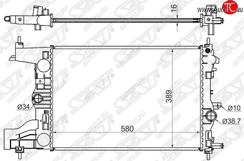 5 949 р. Радиатор двигателя SAT (пластинчатый, 1,4/1,6/1,8, МКПП)  Chevrolet Cruze (J300,  J305,  J308), Orlando, Opel Astra (J), Zafira (С,  C)  с доставкой в г. Тамбов