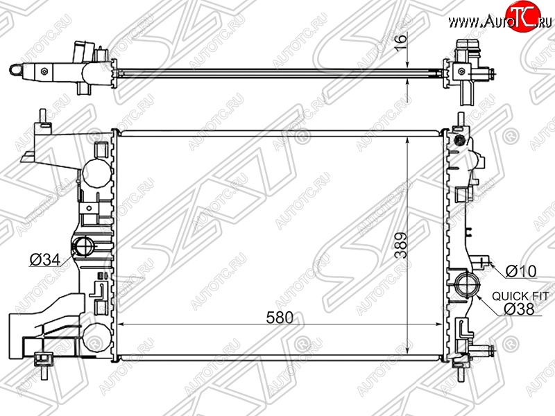 4 699 р. Радиатор двигателя SAT (трубчатый, 1.4/1.6/1.8, МКПП)  Chevrolet Cruze (J300,  J305,  J308), Orlando, Opel Astra (J), Zafira (С,  C)  с доставкой в г. Тамбов