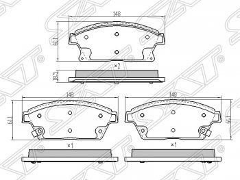 1 239 р. Колодки тормозные передние SAT (диски 300мм) Chevrolet Aveo T250 седан рестайлинг (2006-2011)  с доставкой в г. Тамбов. Увеличить фотографию 1