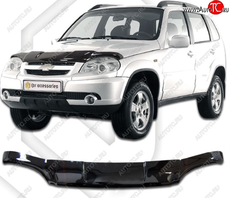 2 069 р. Дефлектор капота CA-Plastic  Chevrolet Niva  2123 (2009-2020), Лада 2123 (Нива Шевроле) (2009-2020) (Classic черный, Без надписи)  с доставкой в г. Тамбов