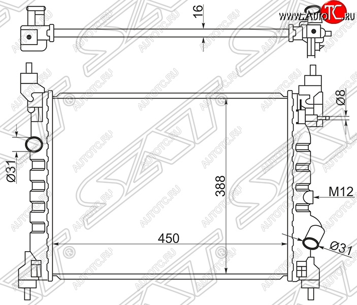 5 549 р. Радиатор двигателя SAT (пластинчатый)  Chevrolet Spark  M300 (2010-2015), Ravon R2 (2016-2024)  с доставкой в г. Тамбов