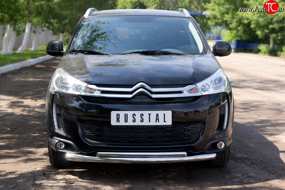 16 649 р. Защита переднего бампера (2 трубыØ63 и 42 мм, нержавейка) SLITKOFF CITROEN C4 aircross (2012-2017)  с доставкой в г. Тамбов